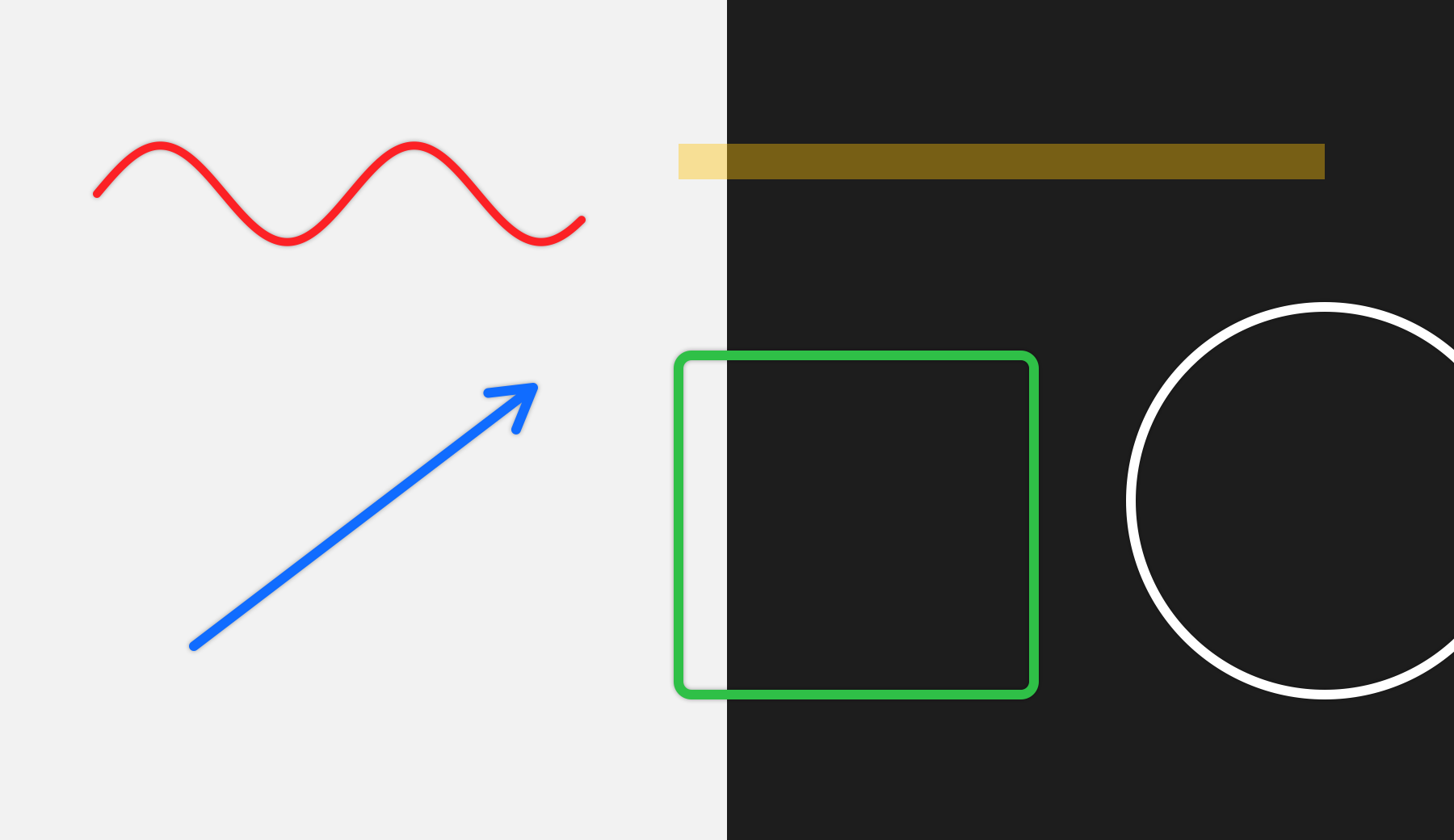 Pen, highlighter, arrow, rectangle and circle drawn on a screen