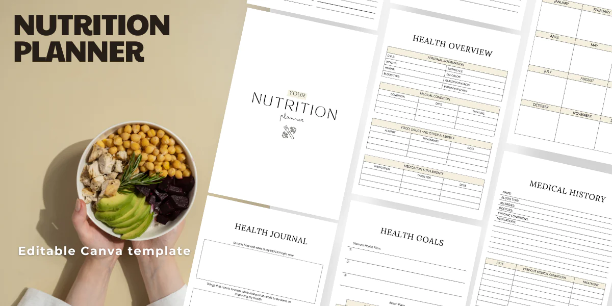 Nutrition Planner - canva template - 66 pages