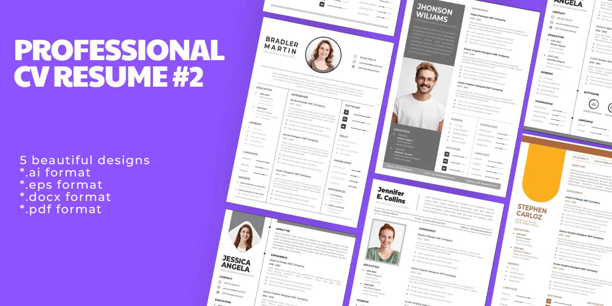 Professional CV Resume Template #2 - 5 designs