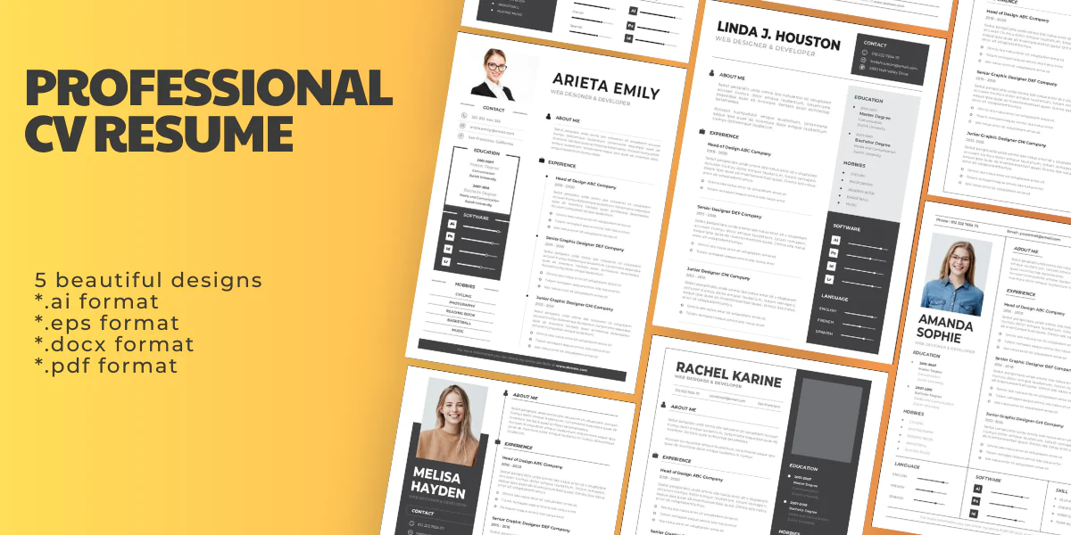 Professional CV Resume Template #1 - 5 designs