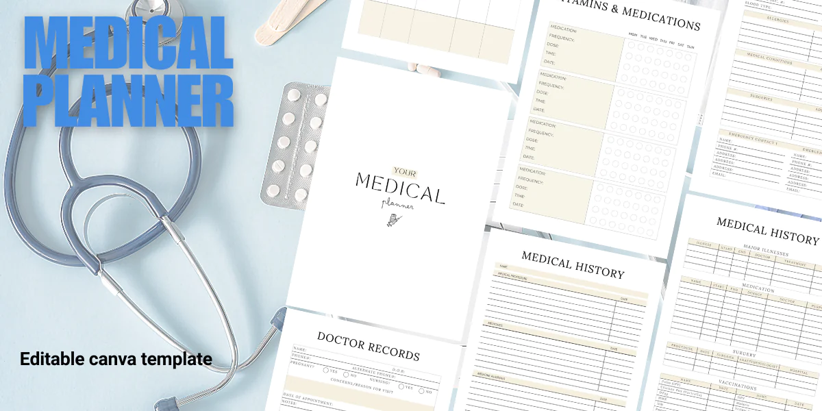 Medical planner - Canva template - 30 pages